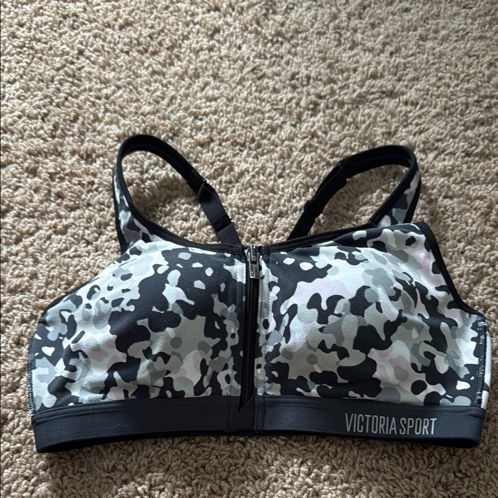 Victoria's Secret Black and Gray Sports Bra with Moisture-Wicking Fabric